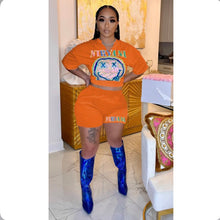Load image into Gallery viewer, Smiley Print Short Sleeve Two Piece Shorts Set
