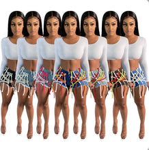 Load image into Gallery viewer, Denim Ribbon Skinny Jeans Shorts
