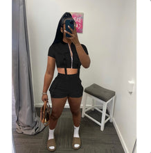 Load image into Gallery viewer, Fashion Zip Short Sleeve Shorts Two Piece Set
