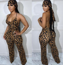 Load image into Gallery viewer, Leopard Print Sling Jumpsuit With Headscarf
