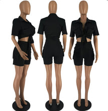 Load image into Gallery viewer, Solid Color Short Sleeve Shirt And Shorts Two Piece Set
