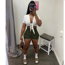 Load image into Gallery viewer, Fashion Short Sleeve Cropped Top Cargo Shorts 2 Piece Set

