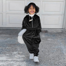Load image into Gallery viewer, Kids Velvet Long Sleeve Hooded Jumpsuit
