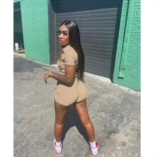 Load image into Gallery viewer, Solid Short Sleeve Zipper Pocket Romper

