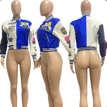Load image into Gallery viewer, Fashion Print Rib Patchwork Baseball Jacket
